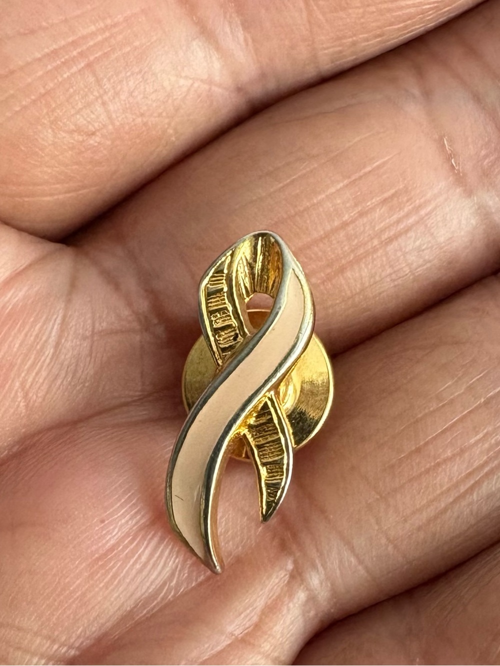 Avon Gold and Pink Ribbon Pin Brooch - Women Jewelry